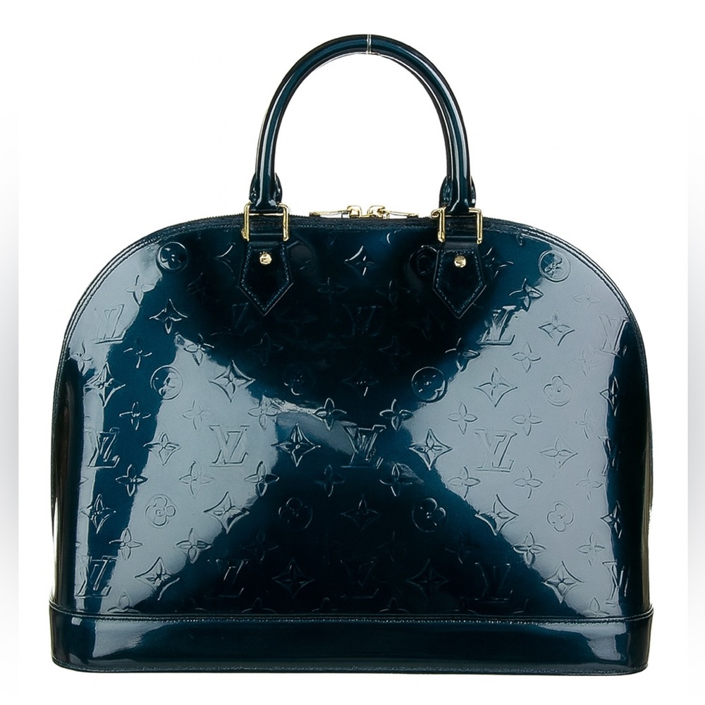 Louis Vuitton Alma GM Top Handle Bag Vernis Patent Leather Bleu Nuit - Picture 3 of 12